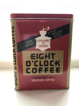 Vintage Eight O ' Clock Coffee Large Gallon Size Advertising Tin Canister RED CAN 2