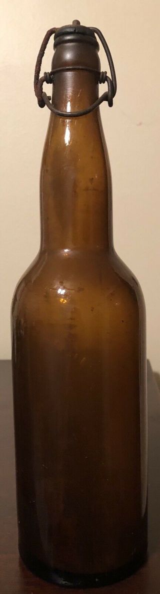 Vintage Amber Brown Glass 12 " Beer Bottle W/stopper - Bucyrus Brewing Co. ,  Ohio