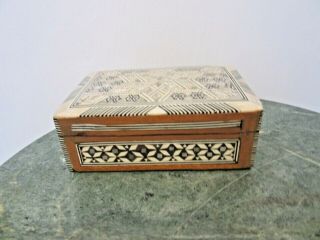 Vintage Hinged Wooden Mother Of Pearl Inlay Trinket Jewelry Box 5 " X 3 1/4 "