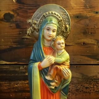Mother Mary Religious Statue Baby Jesus Vintage Colours