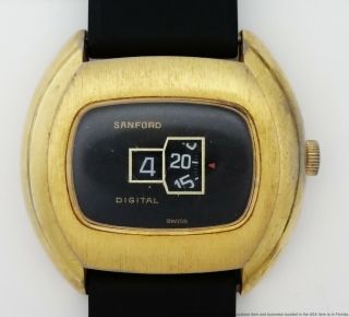 Huge Vintage 1970s Sanford Digital Jump Hour Mechanical Mens Swiss Watch