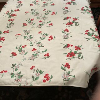 Vintage Wilendur Cherry Blossoms Cotton Tablecloth 66” X 53”red Blue Green