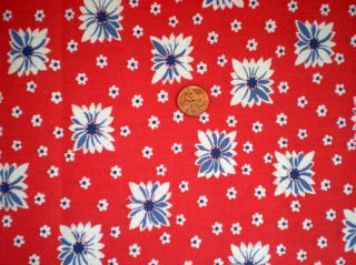 Floral Geometric On Red Full Vtg Feedsack Quilt Sewing Dollclothes Craft Fabric