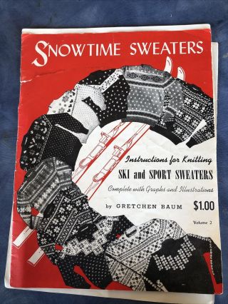 Vintage 1940s Snowtime Ski Sweater Knitting Patterns Booklet For Men And Women