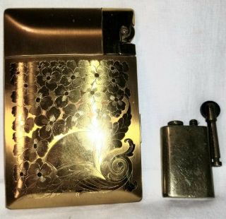 Elgin American Cigarette/lighter Case Vintage Goldtone Usa & Brass Lighter