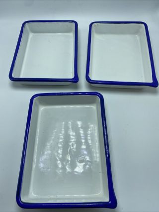 Cesco White/blue Porcelain Enamel Photo Developing Tray 6” X 8” Vintage Set Of3