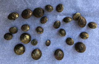 (24) Vintage Military Brass Buttons 3/4 " To 1 "