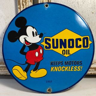 Vintage Porcelain Sunoco Oil Gas Gasoline Pump Plate Sign