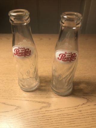 Vintage Mini Glass Pepsi Bottle 4.  25 " - Pair (2) Set