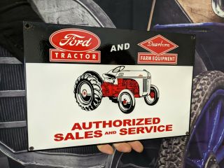Old Vintage Ford Tractor Sales Service Porcelain Heavy Metal Sign Farm Gas Oil