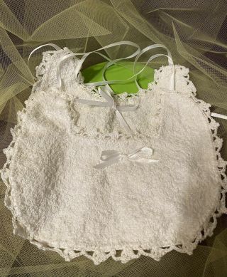 Vintage White Terry Cloth Hand Crocheted Trim Baby Bib