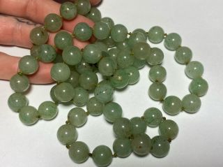 Vintage Chinese Celadon Jade Stone Beaded Strand Necklace 30”