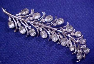 Vintage Lovely Large Coro Craft Sterling Rhinestone Feather Pin Brooch Katz