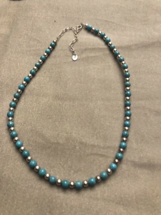 Vintage Signed Relios 925 Sterling Silver And Turquoise Bead Necklace 17 - 21”