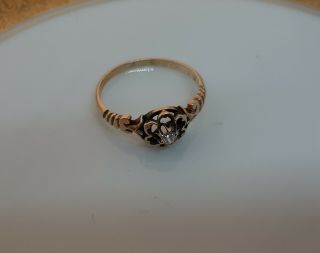 Vintage 10k Gold Ring With Tiny Diamond In Flower Pattern Size 7 2.  04 Grams
