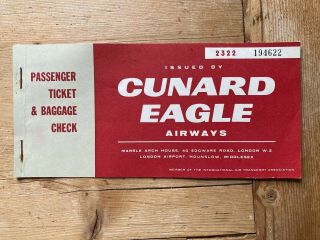 Cunard Eagle Airways Ticket To Bermuda Jun 1962 (scrap Book Wear)