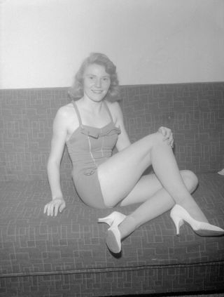 Vintage Pinup Negative 1950s Sexy Redhead At Home