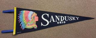 Vintage Sandusky Ohio Indian Chief Souvenir Full Size Pennant Flag Banner