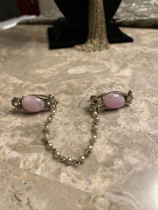 Vintage 50s Pink Glass And Pearl Sweater Clip