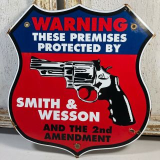 Vintage Porcelain Smith & Wesson Arms Ammo General Store Sign