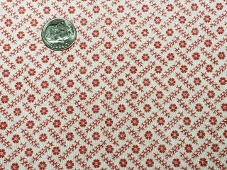 4 Yards Vintage Cotton Fabric Tiny Red Flowers 44 " Quilt Sew Craft Estate Find