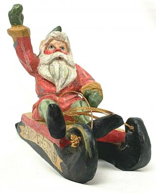 Vintage House Of Hatten Santa Elf On Sleigh Good Cheer Christmas Ornament 1988