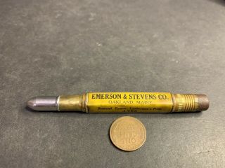 Vintage Bullet Advertising Pencil,  Emerson & Stevens Axes Scythes Oakland Me 16
