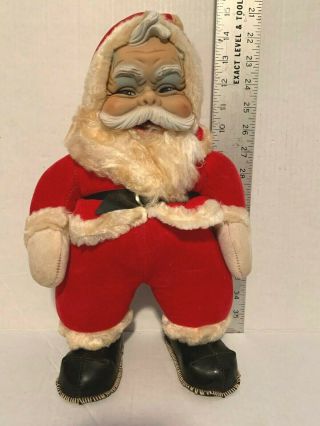 Vintage Rushton (2) Rubber Faced Santa Claus With White Boots–1950’s - 60’s – 15”
