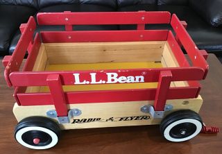 Vintage Ll Bean Radio Flyer Red 4 - Wheel Wood Wagon Removable Sides - Pull String