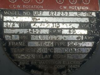 vintage Delta Rockwell Motor 3/4 HP 3450 RPM 115V 62 - 253 5/8 
