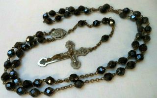 Vintage Estate Signed Roma Italy Glass Rosary Prayer Bead Jesus God G1852