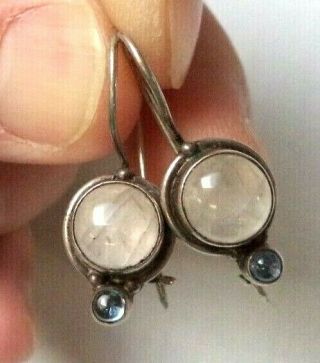 Vintage Signed Sajen 925 Sterling Silver Stone 1 1/8 " Earrings G2833