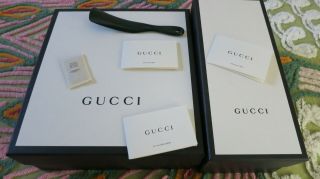 2 Gucci Empty Boxes 11x12x4 & 12x5x4 " Plus Vintage Shoe Horn & Various Inserts