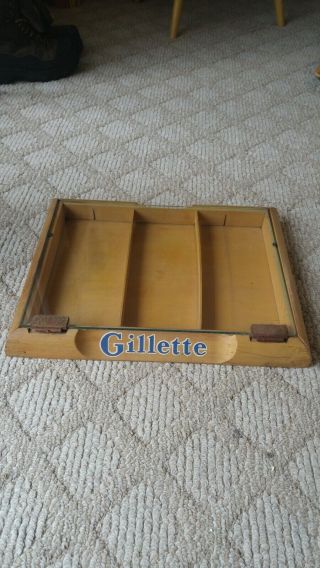 Vintage 1950s Gillette Razor Wood And Glass Store Display Case