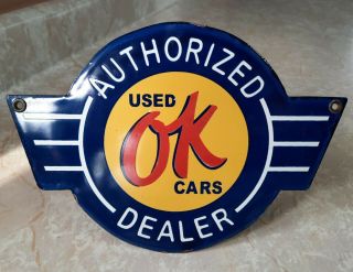 Vintage Ok Cars Gm Sales And Service Porcelain Sign Chevrolet Cadillac