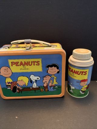 Vintage 1959 Peanuts Lunch Box With Thermos W/ Snoopy,  Lucy,  Charlie Brown