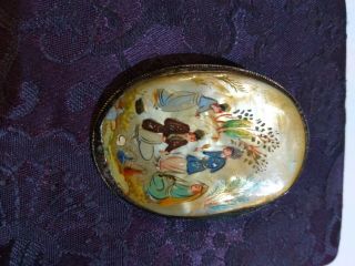 Vintage Hand Painted Mother Of Pearl Brooch