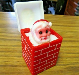 Vintage Hard Plastic Santa Claus In Chimney Pop Up Jack In The Box Squeaker Toy