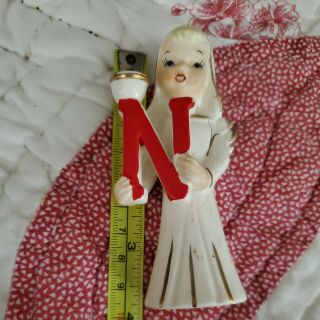Vintage (50s) Christmas Angel Letter N Figurine Candle Holder 3.  75 " White