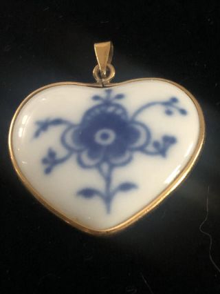 Vtg Bing & Grondahl porcelain GF gold Filled floral heart shape pendant Denmark 2