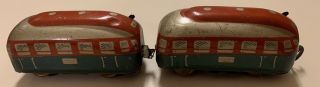 Vintage Germany (us Zone) Tin Litho Windup Trolly/bus Pair With Key