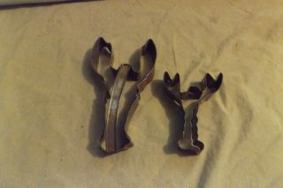 2 Primitive Vintage Antique Tin Lobster Shaped Tin Cookie Cutters