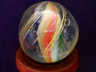 Antique Vintage German Handmade 7 Color Divided Core Swirl.  79 " Marble