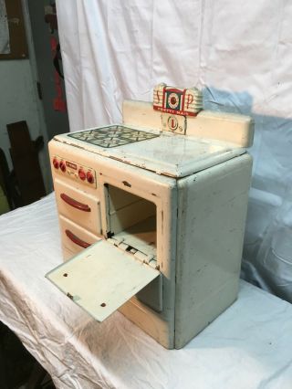 Vintage Marx Pretty Maid Metal Tin Range Toy Kitchen Stove Oven 2