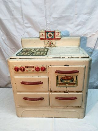 Vintage Marx Pretty Maid Metal Tin Range Toy Kitchen Stove Oven 3