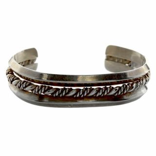 Vintage Navajo Handmade Sterling Silver Twisted Rope Cuff Bracelet