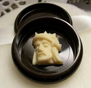 Vintage Jesus Christ Head Crown Of Thorns In Brown Plastic Case Momento