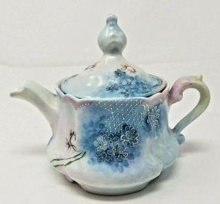 Z.  S.  & C.  Bavaria " Irma " Teapot Hand Painted Blue Pink Floral Signed Vintage