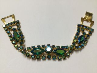 Vintage High End Blue Green A.  B.  Rhinestone Bracelet Estate Costume Jewelry