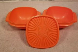 Vintage Tupperware 840 - 6 Orange Bowls With Lid 841 Made In Usa